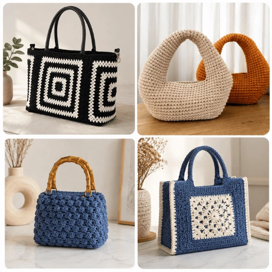 Gehäkelte Bucket Bags und runde Taschen