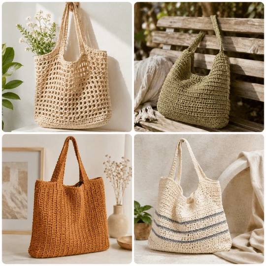 Gehäkelte Shopper und Einkaufsnetze